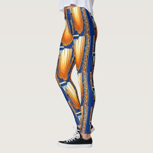 Blauw en geel abstract waterverf Patroon Art Leggings (Links)