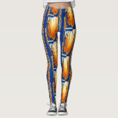Blauw en geel abstract waterverf Patroon Art Leggings (Voorkant)