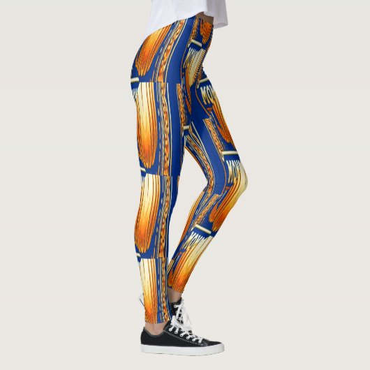 Blauw en geel abstract waterverf Patroon Art Leggings (Rechts)