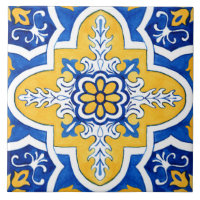 Blauw en geel Azulejo stijl keramische Tegel.