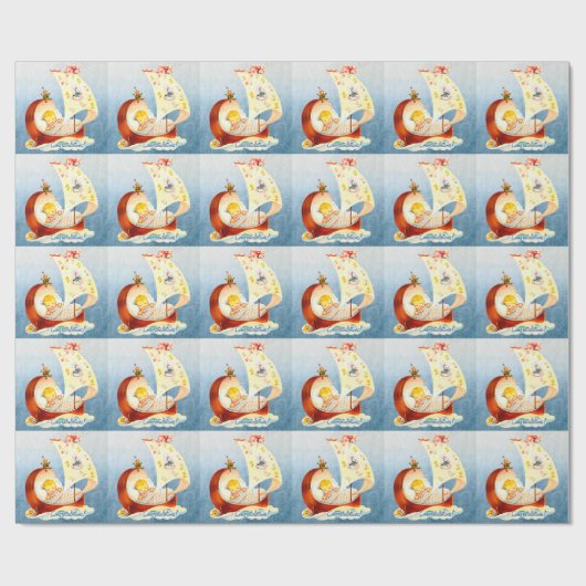 Blauw en geel Baby shower inpakpapier (Vlak)