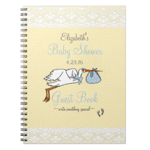 Blauw en geel Baby shower Stork Guest Book Notitieboek