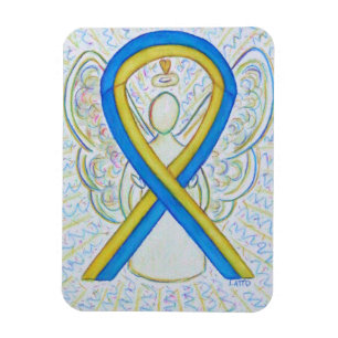 Blauw en geel bewustzijn Ribbon Angel Magnet Gift Magneet