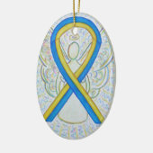 Blauw en geel bewustzijn Ribbon Angel Ornament (Links)