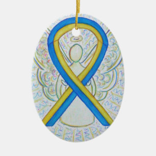Blauw en geel bewustzijn Ribbon Angel Ornament