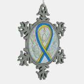 Blauw en geel bewustzijn Ribbon Angel Ornament (Links)