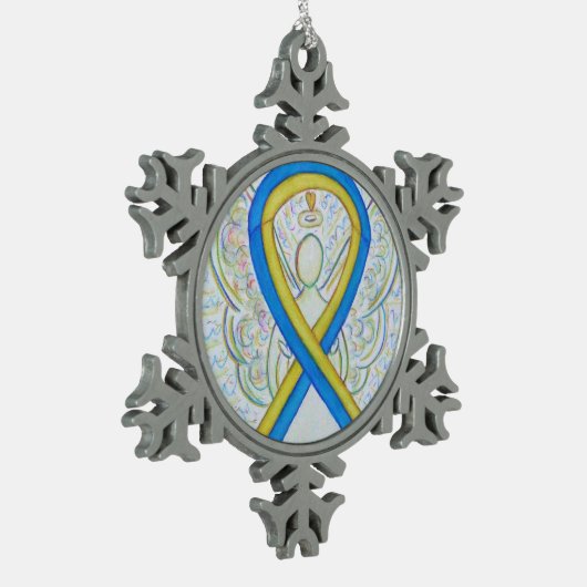 Blauw en geel bewustzijn Ribbon Angel Ornament (Links)