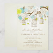 BLAUW EN GEEL BIRDCAGES BRIDAL SHOWER INVITATIE KAART (Voorkant / Achterkant)