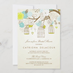 BLAUW EN GEEL BIRDCAGES BRIDAL SHOWER INVITATIE KAART