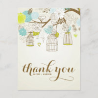 BLAUW- EN GEEL BIRDCAGES DANK U BRIEFKAART