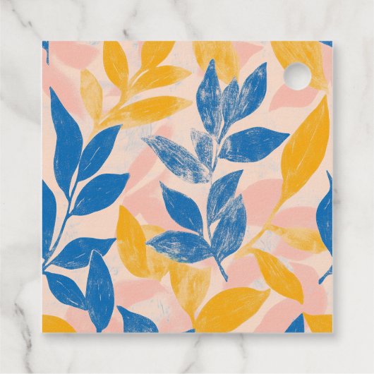 Blauw en Geel Bladige Botanische bruiloft dank u Bedankjes Labels (Achterkant)