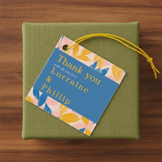 Blauw en Geel Bladige Botanische bruiloft dank u Bedankjes Labels