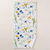 Blauw en geel bloem badhanddoek (Badhanddoek)