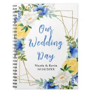 Blauw en Geel Bloem Bruiloftsplanner Notitieboek