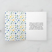 Blauw en Geel Bloemen Baby shower Bedankkaart (Binnen)