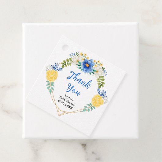 Blauw en Geel Bloemen Baby shower Dank u Bedankjes Labels (In situ)