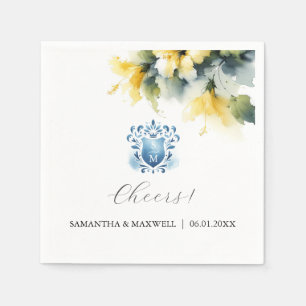 Blauw en geel Bloemen Crest Servet