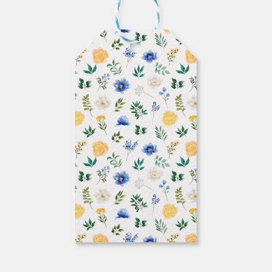 Blauw en Geel Bloemen Vrijgezellenfeest Dank u Cadeaulabel (Achterkant)