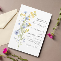 Blauw en geel bloemenschrift bruiloft