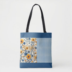 blauw en geel bloemige halve mix draagtas
