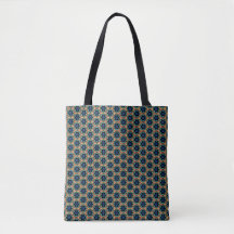 Blauw en geel bloemmotief boodschappentas