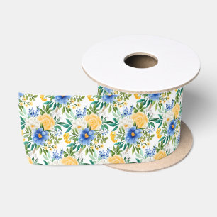 Blauw en Geel Bloemmotief Lint