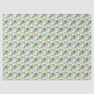 Blauw en Geel Bloemmotief Tissuepapier