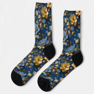 Blauw en Geel Bloemontwerp Sokken
