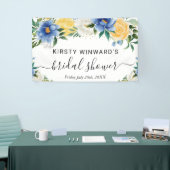 Blauw en geel Boho-bloemen bruidsdouche welkom Spandoek (Beurs)