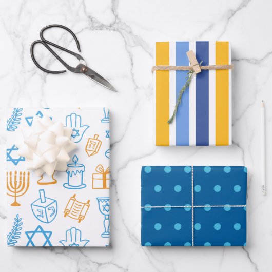 Blauw en geel Chanoeka Wrapping Papier Inpakpapier Vel (Voorkant)
