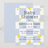 Blauw en geel Checker Baby shower Kaart (Voorkant / Achterkant)