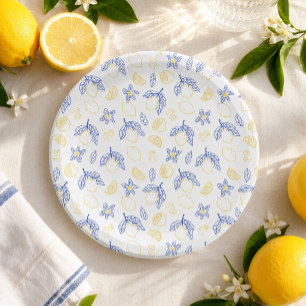 Blauw en Geel Citrus Citroen Patroon Papieren Bordje
