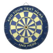 Blauw en geel dartboard met aangepaste tekst dartbord (Voorkant)