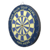 Blauw en geel dartboard met aangepaste tekst dartbord (Voorkant Rechts)