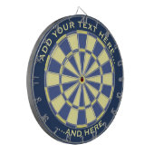 Blauw en geel dartboard met aangepaste tekst dartbord (Voorkant Links)