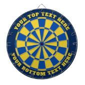 Blauw en Geel Dartbord met aangepaste tekst (Voorkant)