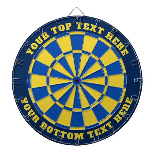 Blauw en Geel Dartbord met aangepaste tekst (Voorkant)