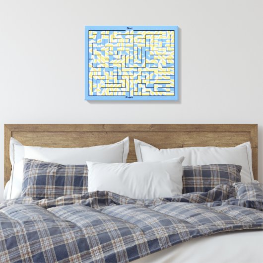 Blauw en geel doolhof puzzel canvas afdruk (Insitu (Slaapkamer))