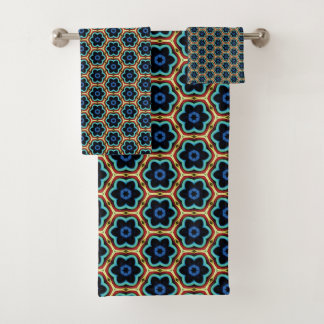 Blauw en geel eenvoudig bloemmotief bad handdoek