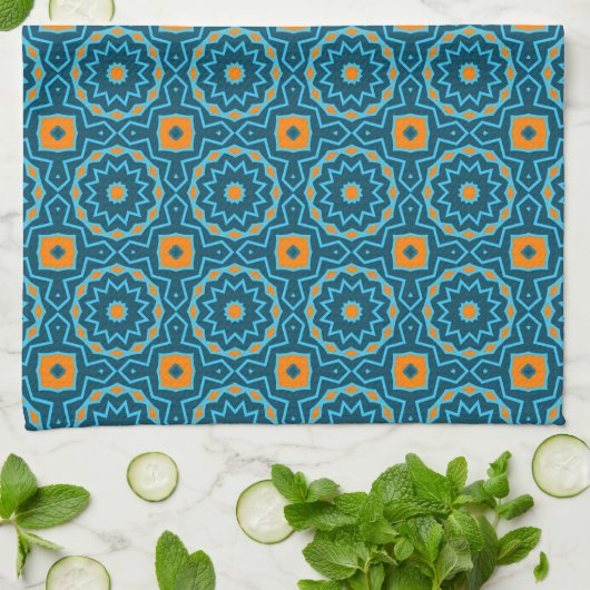 Blauw en geel Elegant Boho Geometric Pattern Theedoek (Gevouwen)