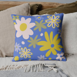 Blauw en geel felle bloemen kussen