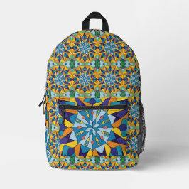 Blauw en geel fractaal geometrisch patroon bedrukte rugzak