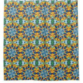 Blauw en geel fractaal geometrisch patroon douchegordijn