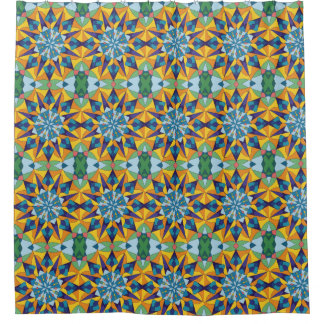 Blauw en geel fractaal geometrisch patroon douchegordijn