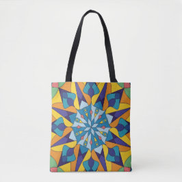 Blauw en geel fractaal geometrisch patroon draagtas