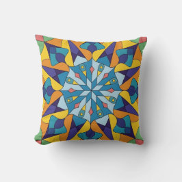 Blauw en geel fractaal geometrisch patroon kussen