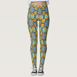 Blauw en geel fractaal geometrisch patroon leggings