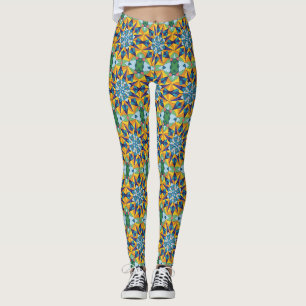 Blauw en geel fractaal geometrisch patroon leggings