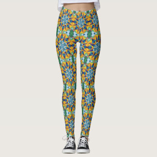 Blauw en geel fractaal geometrisch patroon leggings