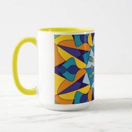 Blauw en geel fractaal geometrisch patroon mok